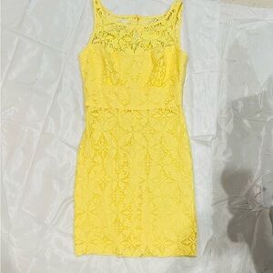 Yellow lace dress fully lined keyhole back